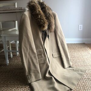 New: Banana Republic Overcoat with Faux Fur Collar. Size Large